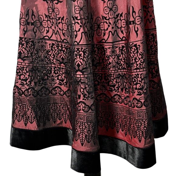 Vintage MSK Floral Velvet Flocked Skirt Black On Burgundy Whimsigoth Y2K - Picture 3 of 9